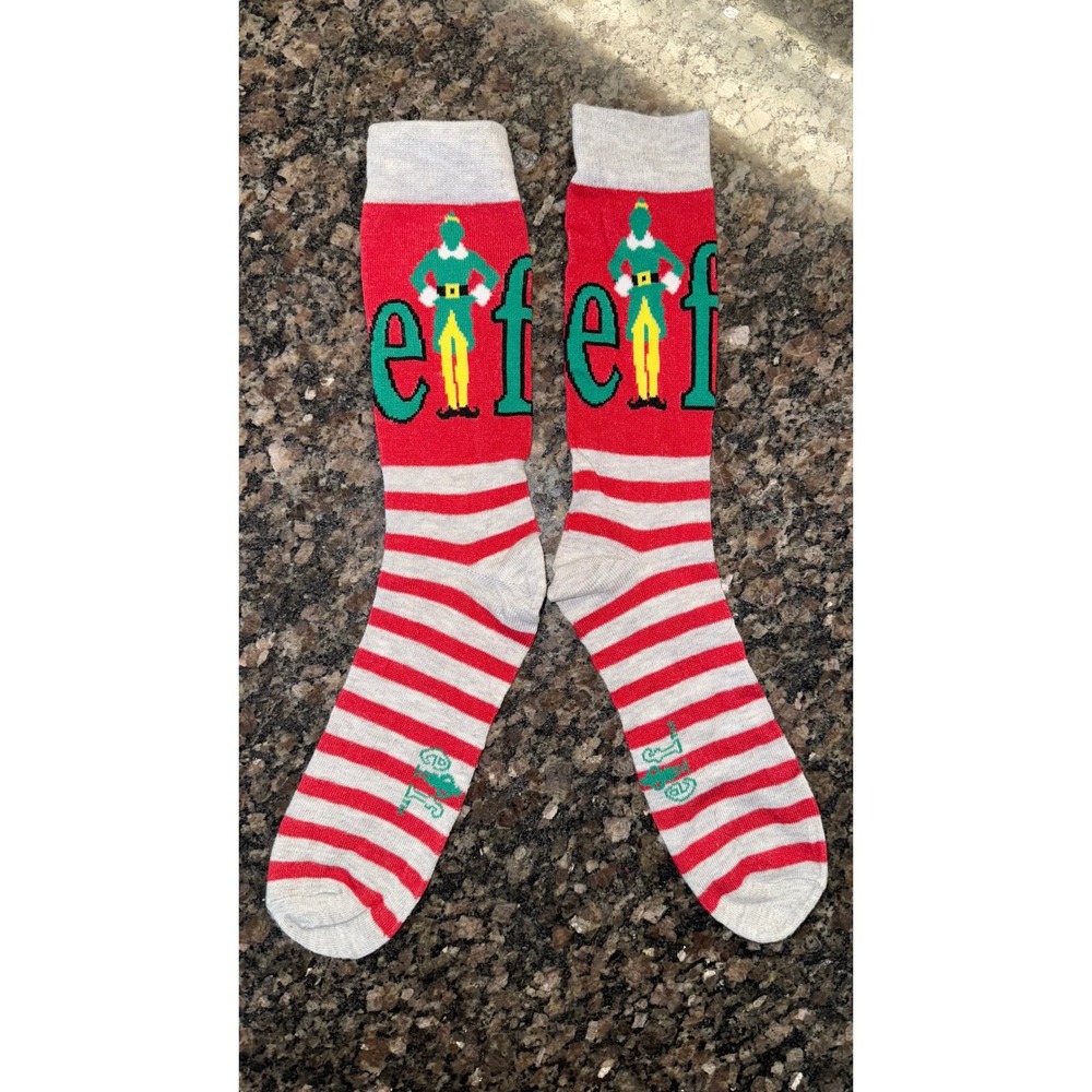 Elf the Movie Buddy the Elf Holiday Crew Socks Red White Striped Christmas